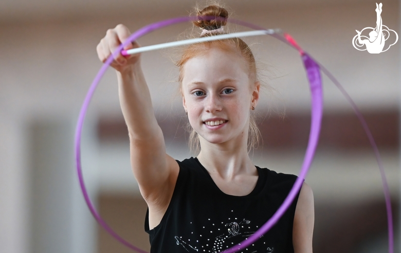 Olga Chernykh during an exercise with a ribbon