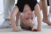 Young gymnasts during training