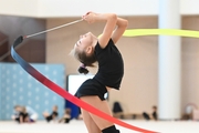 Ksenia Savinova during an exercise with a ribbon