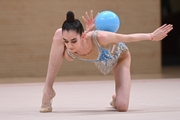 Anna Vakulenko during an exercise with a ball at a control training session