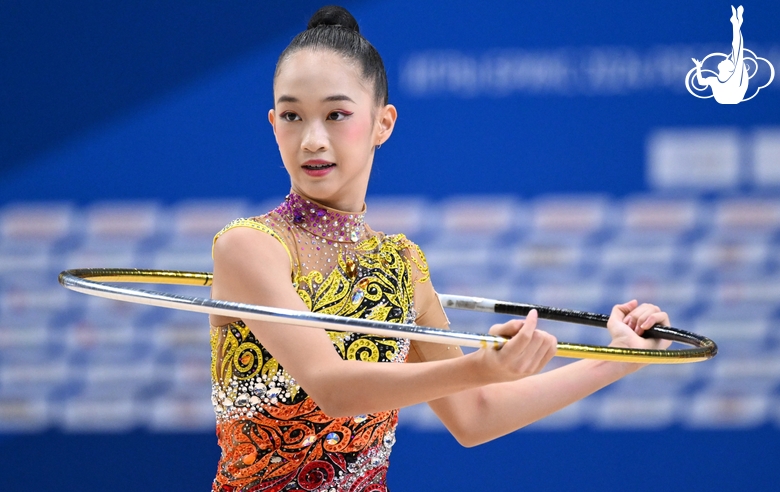 Gymnast during an exercise with a hoop