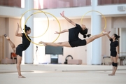 Gymnast Kimaya Karle, Aryaa and Avani Nitesh Kadam during training at the Academy