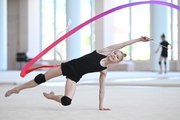 Kristina Voitenko during an exercise with a ribbon during preparation training for the BRICS Games