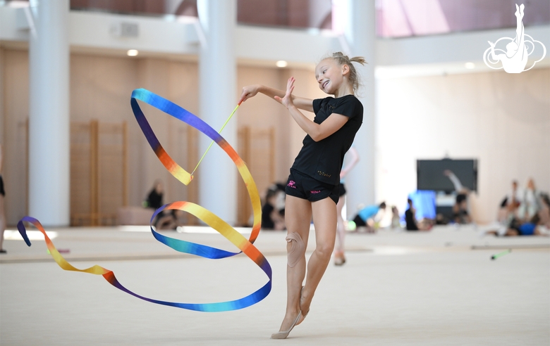 A gymnast during practice at the training camp in the Academy