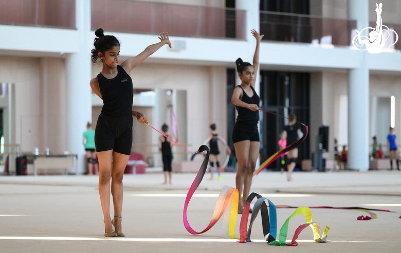 Gymnasts Avani and Aryaa Nitesh Kadam during training