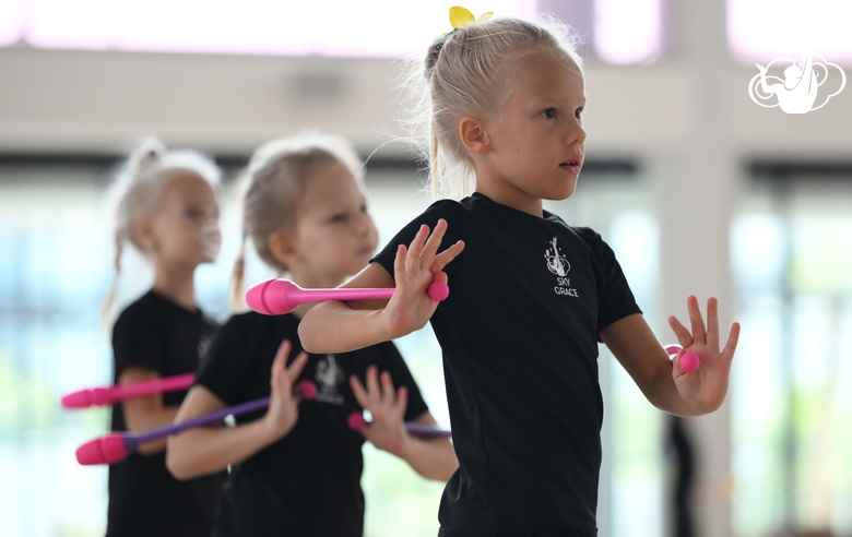 Young gymnasts during a training session