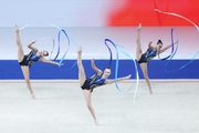 Group exercise gymnasts of the Omsk Region during the ribbon exercise