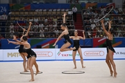 Gymnasts during the hoop exercise