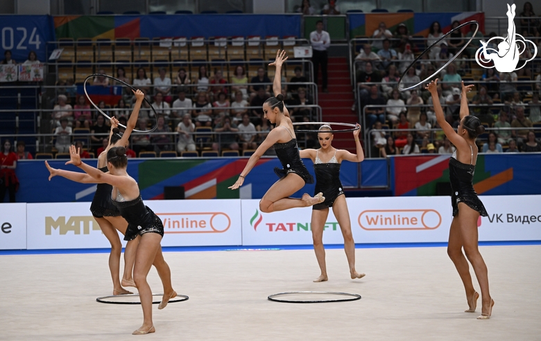 Gymnasts during the hoop exercise