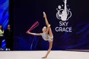 Gymnast during an exercise with a jump rope