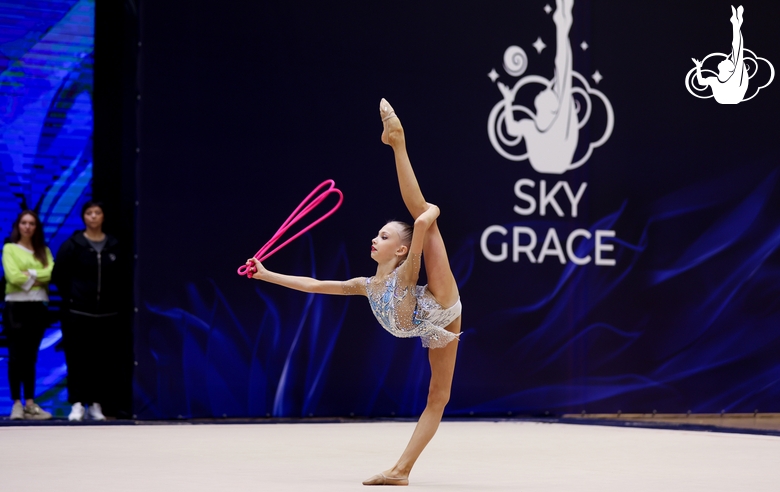 Gymnast during an exercise with a jump rope