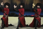 Traditional Caucasian dance in the Horseback riders performers at a gala concert