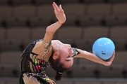 Anna Vakulenko during an exercise with a ball at the control training session