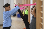 Academy choreographer Ekaterina Belova with Jimena Dominguez during class