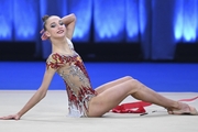 Diana Chugunikhina during an exercise with a ribbon