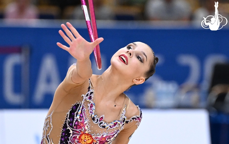 Mariia Borisova during the hoop exercise