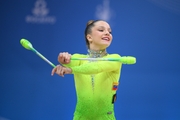 Jimena Dominguez during an exercise with clubs