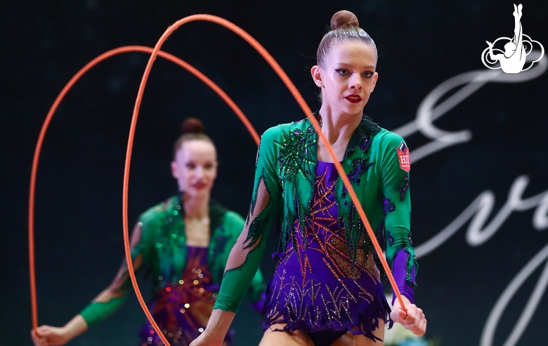 Gymnasts during an exercise with a rope