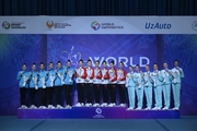 The podium of the all-around in group exercises