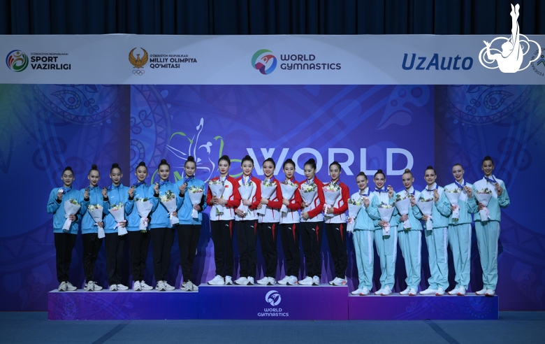 The podium of the all-around in group exercises
