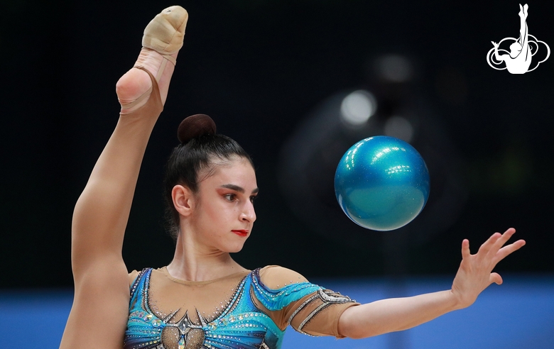 A gymnast during the ball exercise