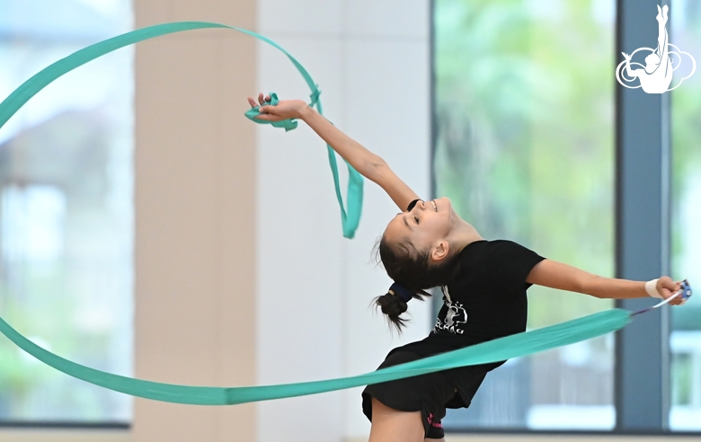 Valeria Medvedeva during an exercise with a ribbon