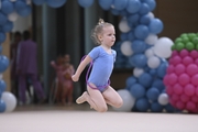 Young gymnast during an exercise with a jump rope at the mAlinka tournament