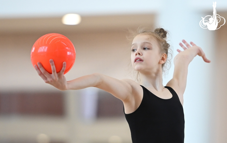 Kristina Voitenko during an exercise with a ball