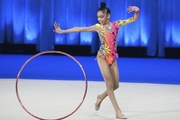 Lamia Tariq Mallallah during an exercise with a hoop