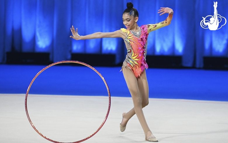 Lamia Tariq Mallallah during an exercise with a hoop