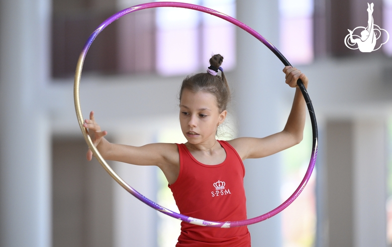 A gymnast during the hoop exercise