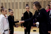 Olympic champion Alina Kabaeva with gymnasts at the Sky Grace Grand Prix tournament