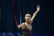 Miyabi Akiya during an exercise with hoop