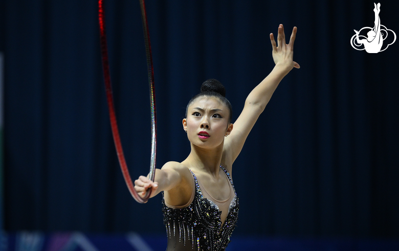 Miyabi Akiya during an exercise with hoop
