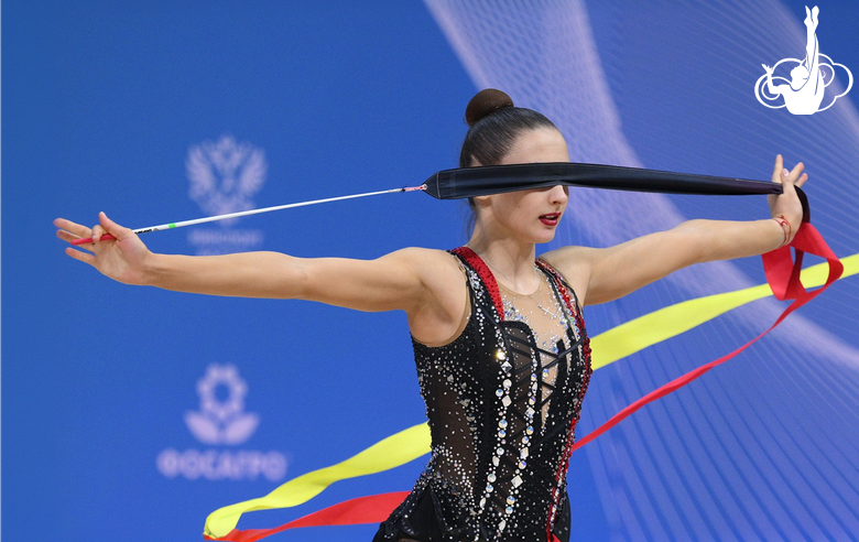 Milena Asriyan during an exercise with a ribbon
