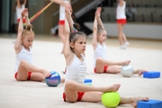 Young gymnasts during the training session