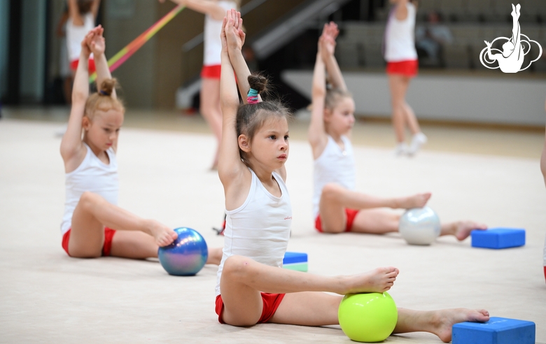 Young gymnasts during the training session