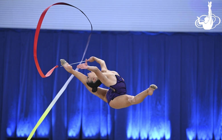 Lala Kramarenko during an exercise with a ribbon