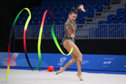 Ekaterina Sazonova during an exercise with a ribbon