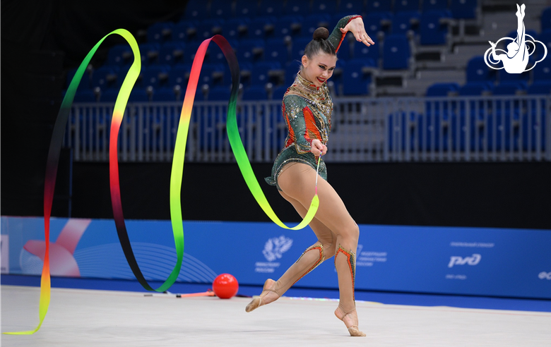 Ekaterina Sazonova during an exercise with a ribbon