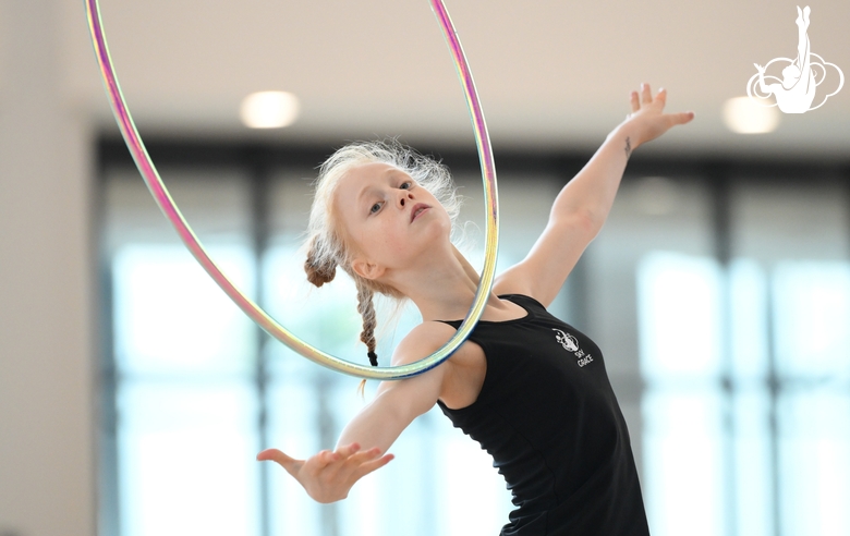 Olga Chernykh  during an exercise with a hoop