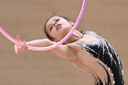 Karolina Tarasova during an exercise with a hoop at the assessment training session