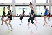 Gymnasts during practice at the training camp in the Academy