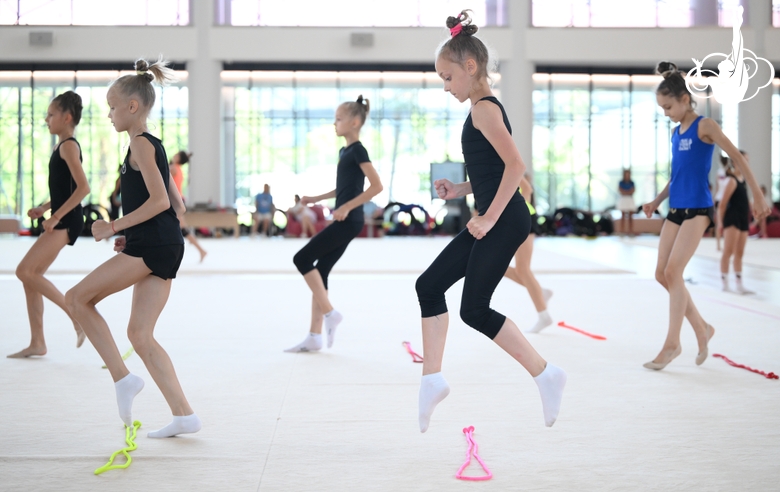 Gymnasts during practice at the training camp in the Academy
