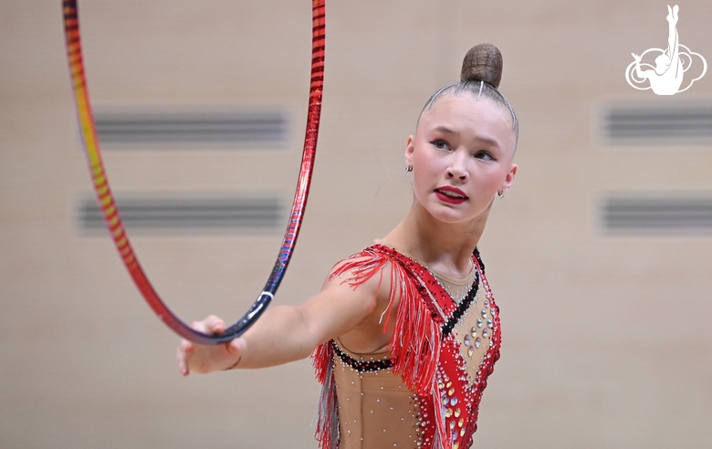 Gymnast during an exercise with a hoop