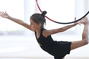 Sabina Samatova during an exercise with a hoop