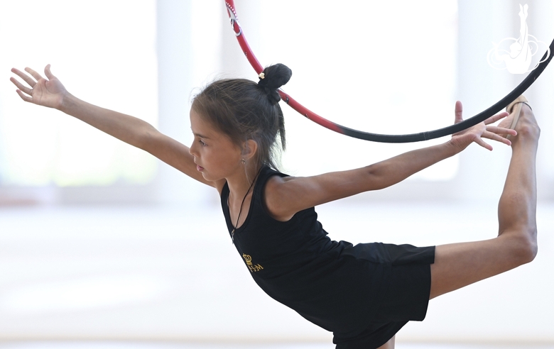 Sabina Samatova during an exercise with a hoop