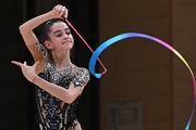 Anna Vakulenko during an exercise with a ribbon at the control training session