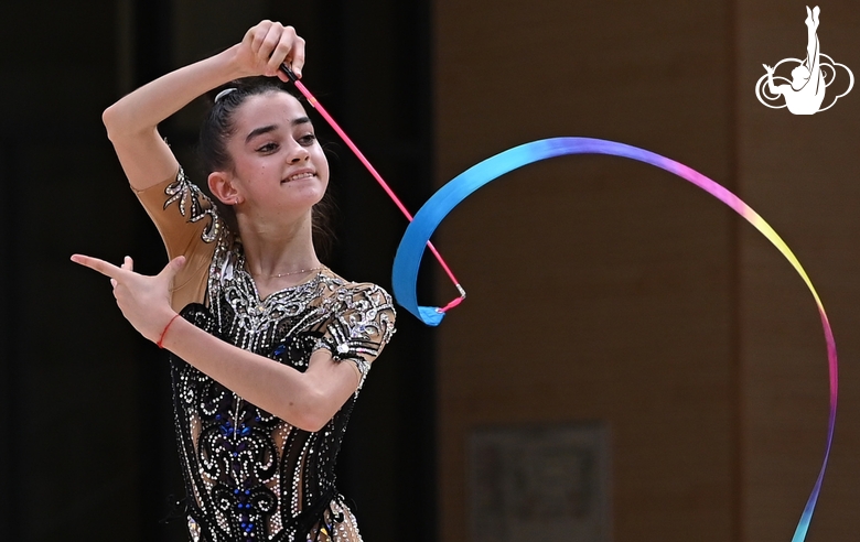 Anna Vakulenko during an exercise with a ribbon at the control training session