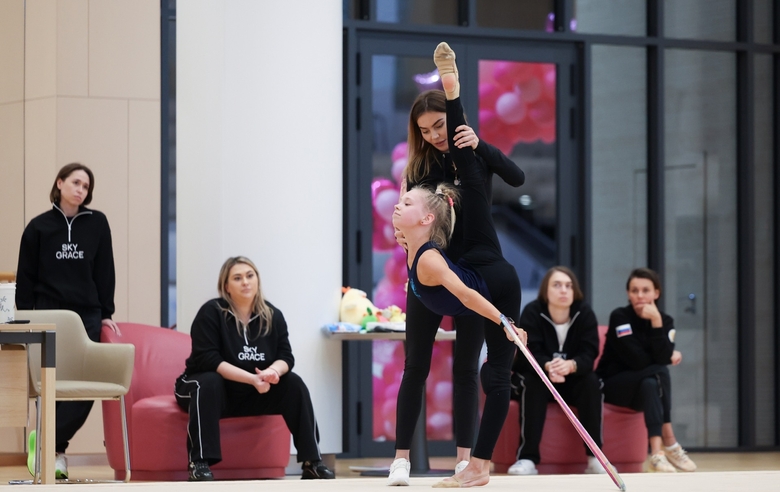 May 20, 2026. Olympic champion Alina Kabaeva and Eva Kononova during training at the Academy